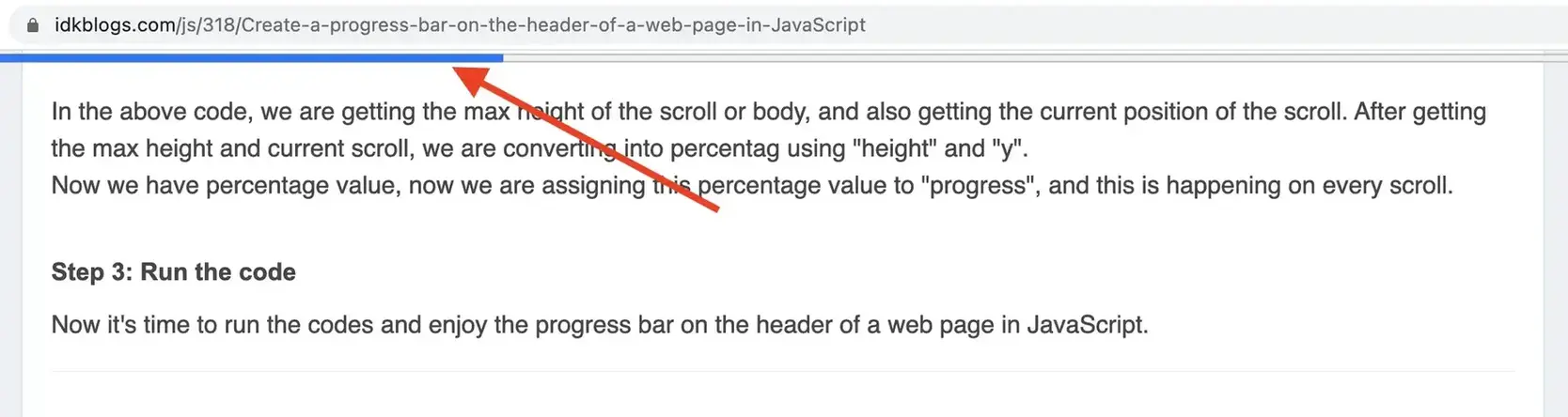 Create a progress bar on the header of a web page in JavaScript