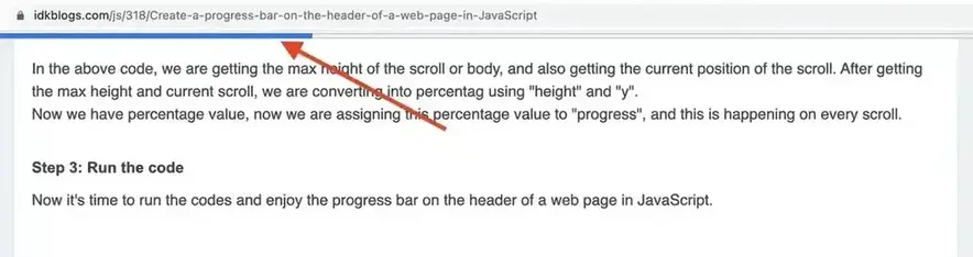 Create a progress bar on the header of a web page in JavaScript